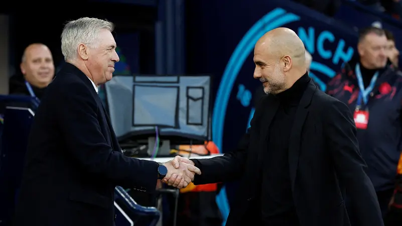 أنشيلوتي يصف بيب غوارديولا بأحد أفضل المدربين قبل مباراة ريال مدريد ومانشستر سيتي