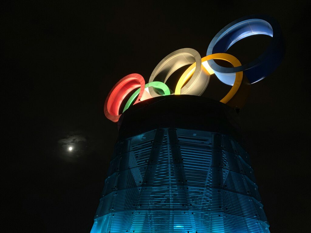 colorful Olympics logo statue